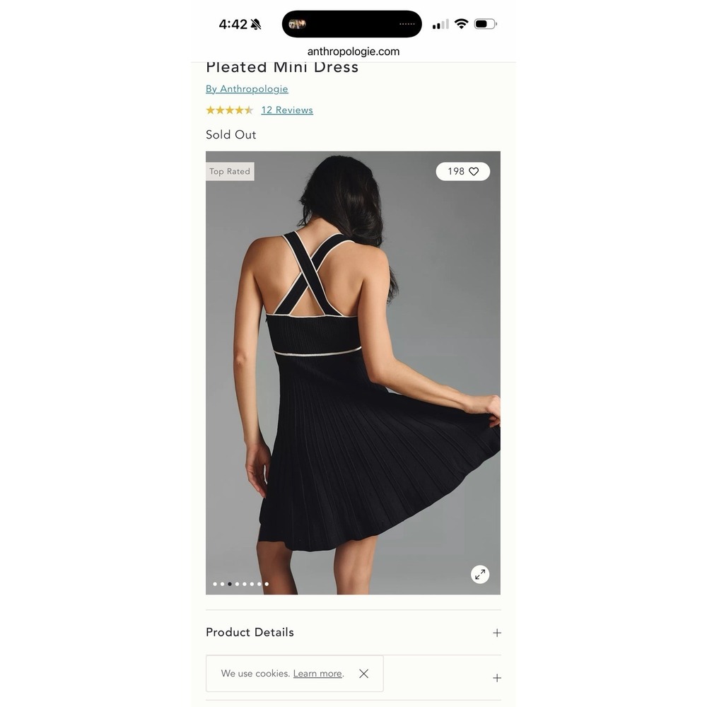 NWT Anthropologie Square-Neck Pleated Mini Black Noir Dress Size M - Picture 2 of 14